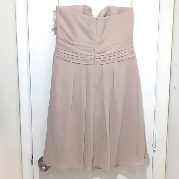 David's Bridal Strapless Crinkle Chiffon Dress Shade Biscot Women's Size 12 - Picture 4 of 9